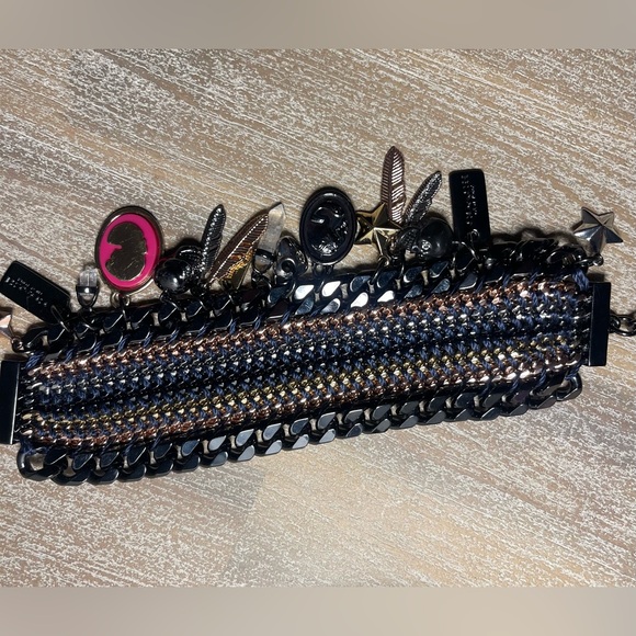 Coach Tribal Tonal Charm Bracelet Black Multi Chain Statement Bracelet - Picture 4 of 5